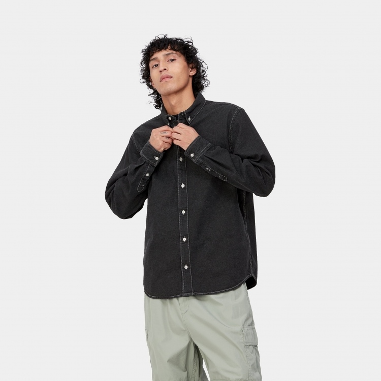 L/S Weldon Shirt Black Stone Washed - Korrekt Streetwear