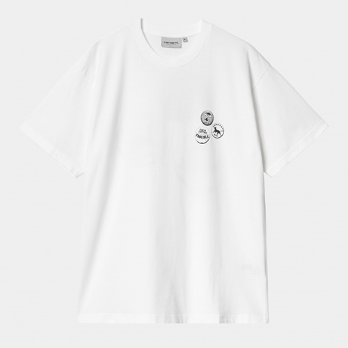 S/S Pins T-Shirt White Black Stone Washe